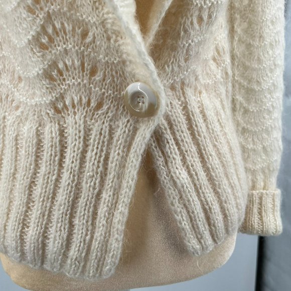 H&M Light Cream Lacey Pattern Cardigan Hand Knitted Acrylic, Mohair, Wool Size S - Picture 6 of 13